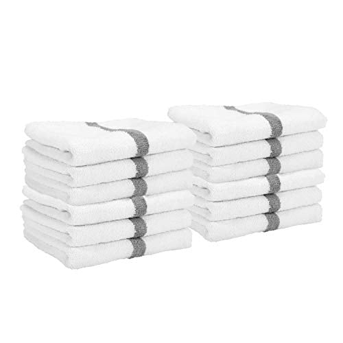 Arkwright White Hand Gym Towels - Pack of 12 - Bulk 100% Cotton Soft Quick Dry Sweat Absorbent Hotel Quality Towels for Workout, Bathroom, Spa, Pool, 16 x 27 in, Grey 16 x 27 in. (Pack of 12)