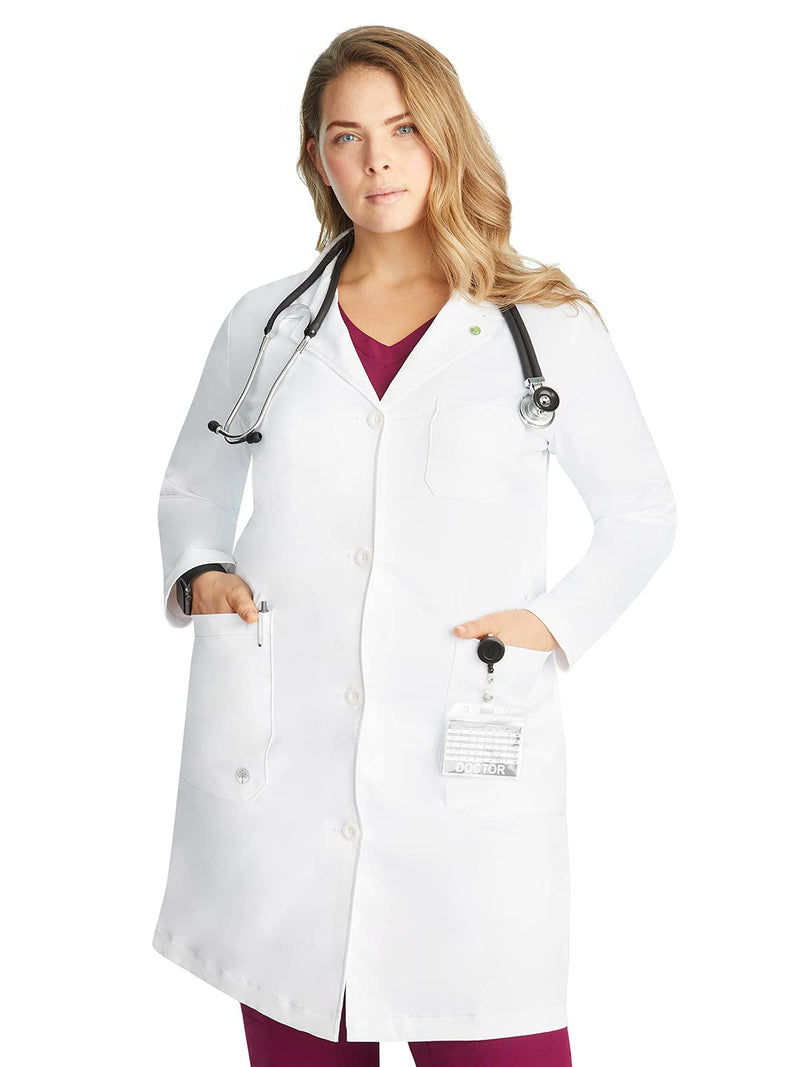 Healing Hands Lab Coat For Woman Faye Coat with 5 Pockets, Moisture Wicking and 2-Way Stretch 5161 Standard Size 37.5" Small White