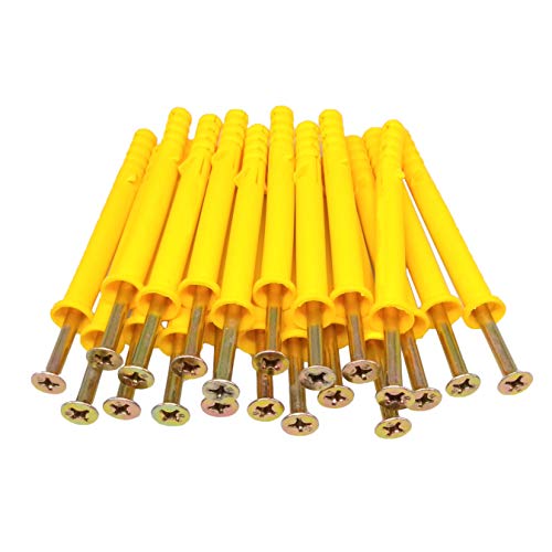 Yodaoke 100pcs Zinc M5 x 80mm Phillips Flat Head Self Tapping Screws and 8 x 80mm Plastic Drywall Ribbed Anchors