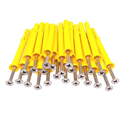 Yodaoke 50pcs 304 Stainless Steel M6 x 100mm Phillips Flat Head Self Tapping Screws and 10 x 100mm Plastic Drywall Ribbed Anchors