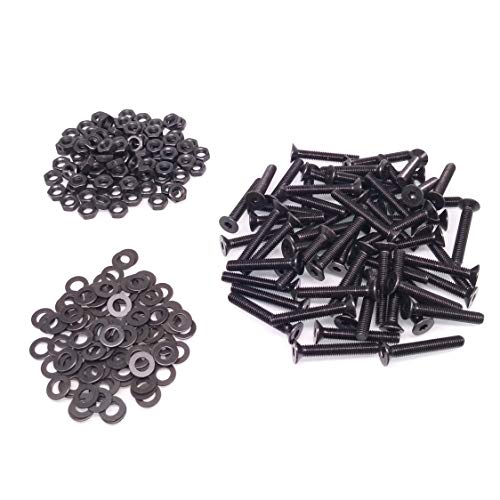 Yodaoke 100pcs M6-1.0 x 45mm Flat Head Socket Cap Screws, Alloy Steel Grade 10.9, DIN 7991, Allen Socket Drive, with Nuts and Washers