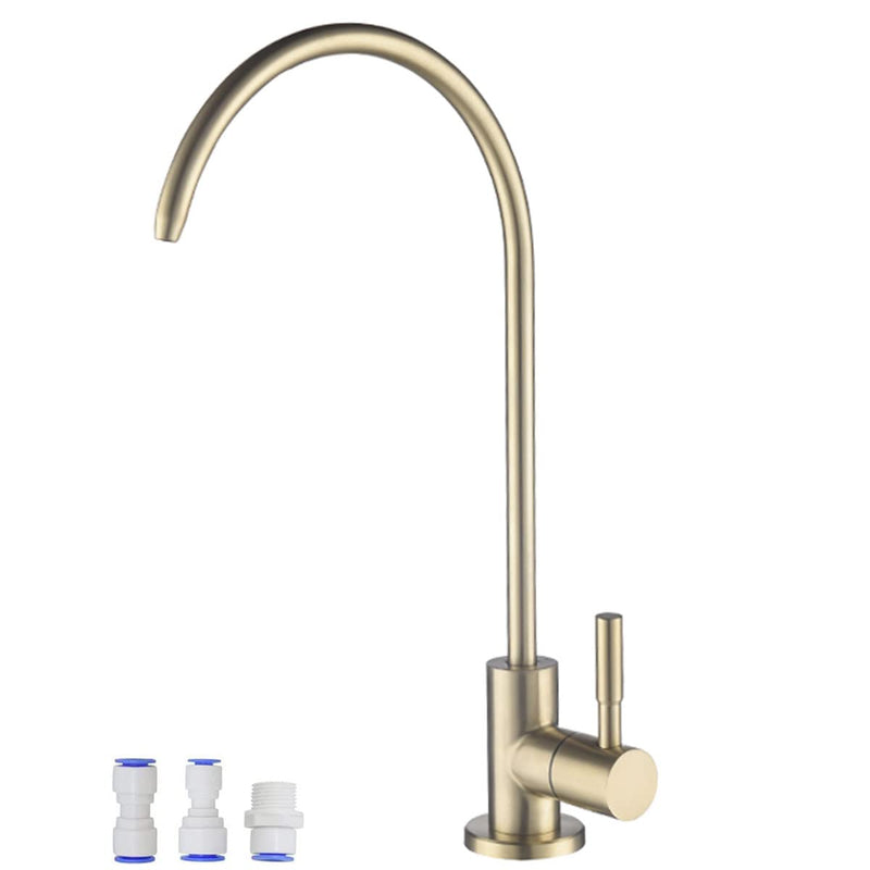 Lead-Free Gold Drinking Water Faucet, Non-Air-Gap Pure Water Filter Faucet | Beverage Faucet in 304 Stainless Steel, 360° Rotation Spout RO Faucet for Kitchen Sink Reverse Osmosis Water Purify System Brushed Gold