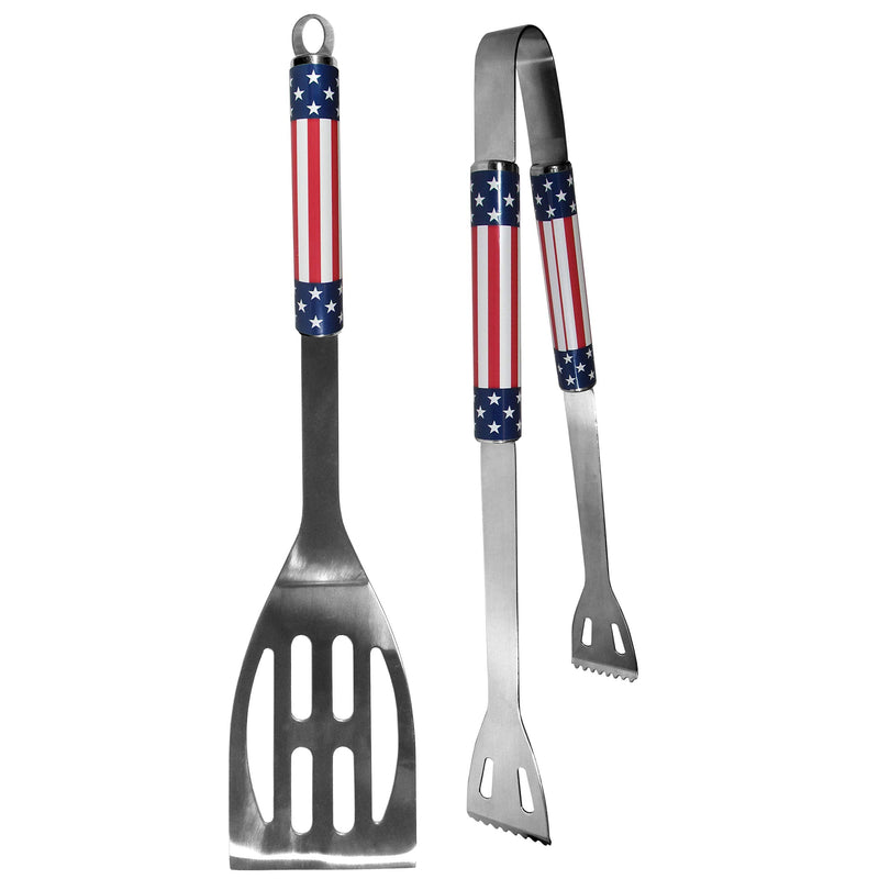 Siskiyou Stars and Stripes Steel BBQ Tool Set, 2 pc Spatula and Tongs
