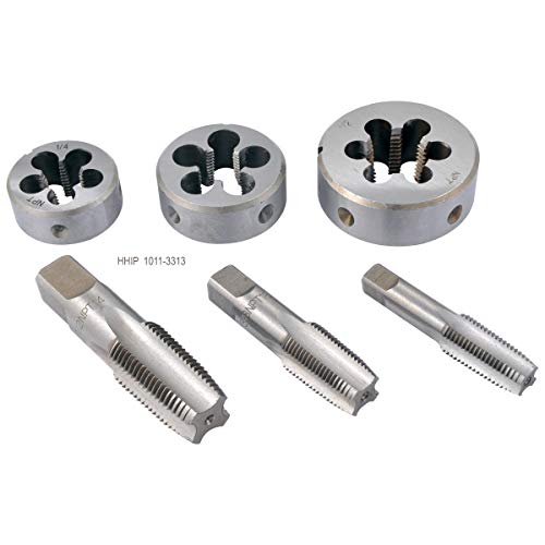 HHIP 1011-3313 6 Piece 1/4-1/2" Npt Taper Pipe Tap and Die Set 1/4-1/2" 6 Pc. Tap & Die Set