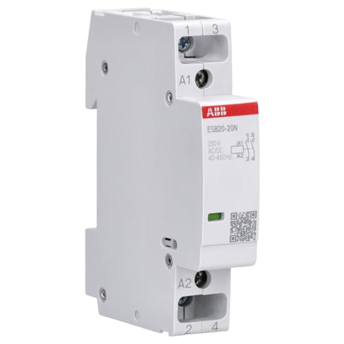 ABB ESB20-20N-06 20A 2NO 230V AC/DC 2 Pin 18mm DIN Rail Low Noise Installation Contactor | Hum-free power contactor with control circuit DC, building installation and safety technology 1SBE121111R0620 Pack of 1