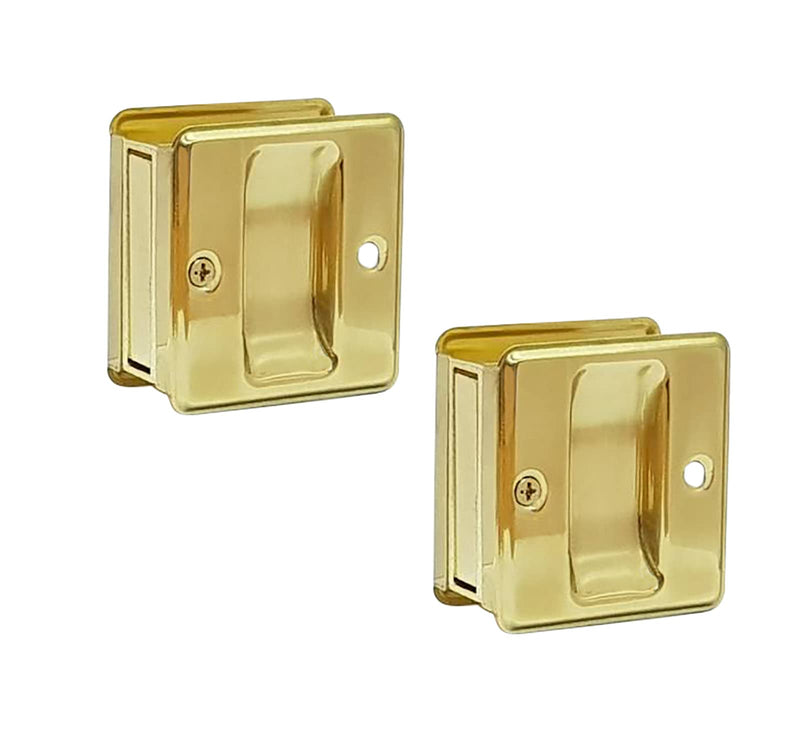 QCAA Solid Brass Sliding Door Pull Passage Door Pocket, Polished Brass, 2 Pack