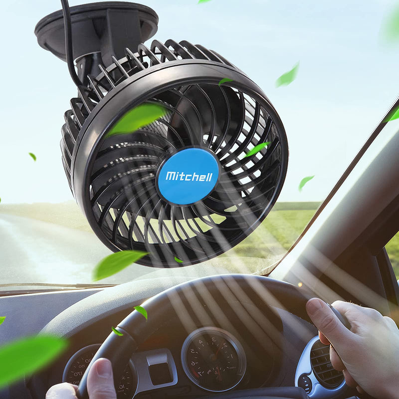 12V Electric Car Fan with Cigarette Lighter Plug, 4.5'' Powerful Cooling Air Fan with Upgrade Powerful Suction Cup, 360° Rotatable Portable Quiet Fan for Vehicle Car Truck Van SUV RV ATV Boat
