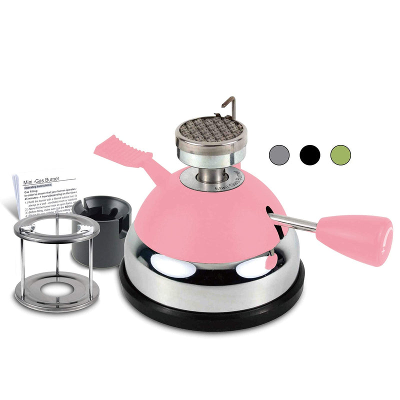 BLUEFIRE Butane Mini Burner for Tabletop Coffee Siphon Syphon/w Furnace Stand and Assembly Rack Ceramic Windproof Torch Head Portable Cooking Stove Espresso Maker Chafing Soup Tureens Fondue Pink