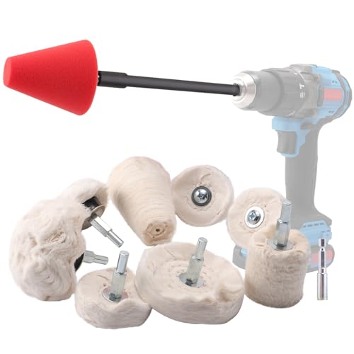 Polishing Disc for Drill, SPTA Polishing Attachment Cordless Screwdriver – Includes High-Quality Hex Shank – Gentle Polishing Wheels for Drill – 8-Piece Polishing Attachment -PMMIX001