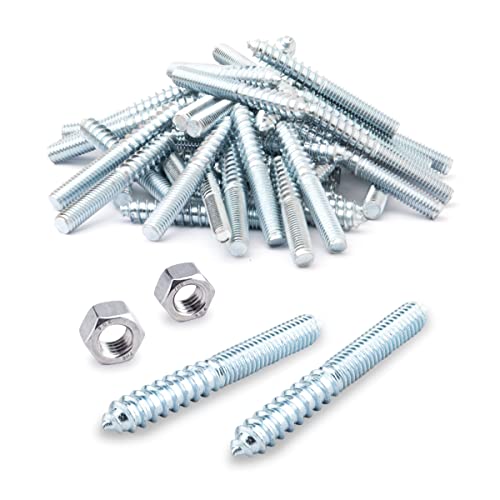 POWERTEC QHB1003 Hanger Bolts 3/8-16 x 3 Inch, with 2 Piece Bolt Installation Hex Nuts (Pack of 50) 3/8" Hanger Bolts(50 case)