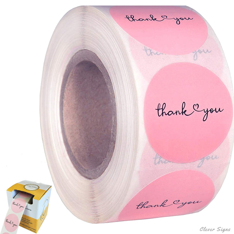 [Australia - AusPower] - Thank You Stickers | 1.5 inches 1000 Pink Stickers | Dispenser Box | Unique Desing Thank You Stickers Roll | Great for Thank You Cards, Wedding Favors, Birthday, Baby Shower, Mailing Bags 