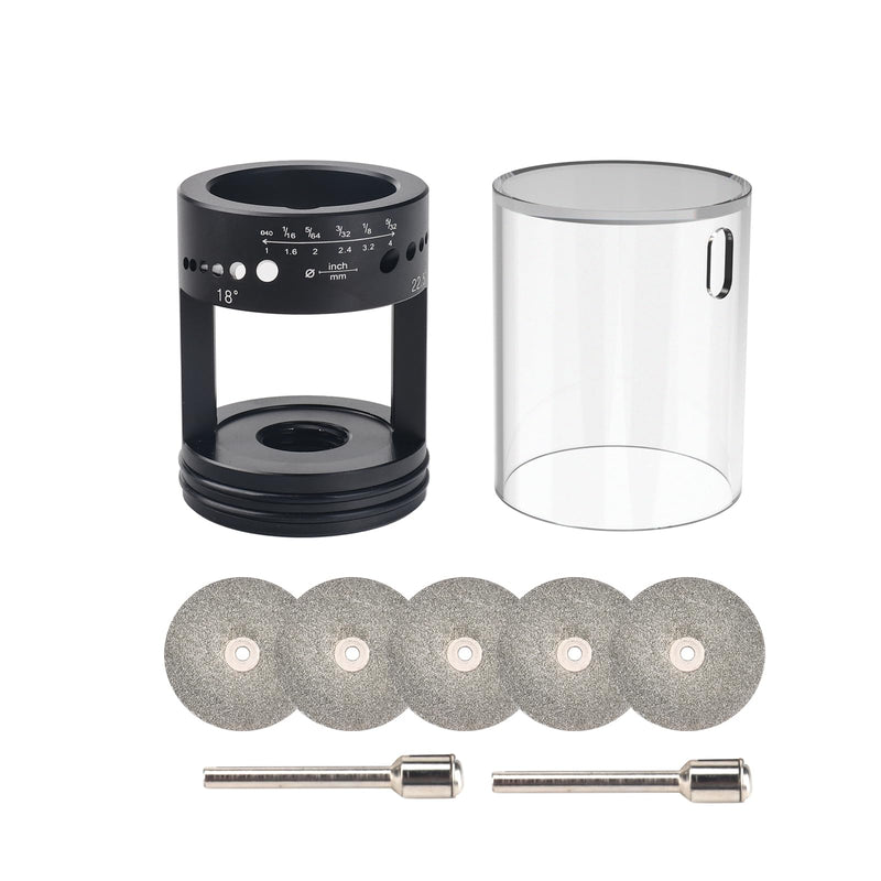 3mirrors Healthy Version ALUMINUM Tungsten Electrode Sharpener Grinder Head,TIG Welding Rotary Tool 24 Holes, 6 size 4 Angles, Dust Housing, 2 CNC Mandrel，5pc Diamond Wheels For Most Rotary tool