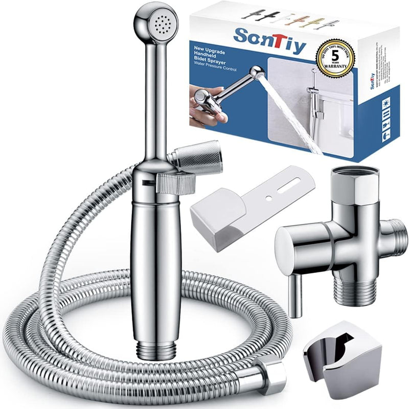 SonTiy Handheld Bidet Sprayer for Toilet, Cloth Diaper Sprayer Set Hand Held Bidet Jet Spray for Toilet with Backflow Preventer, Adjustable Water Pressure Control, Brass 7.2" Hand Bidet Wand, Chrome ‎Polished Chrome