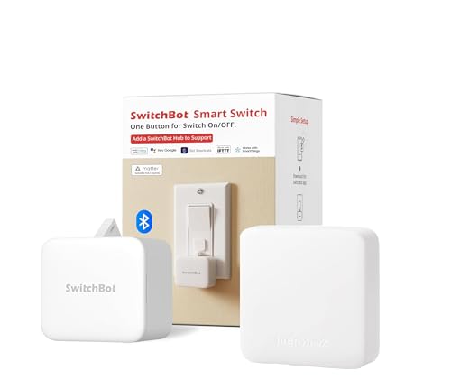 SwitchBot Bot White & Hub Mini Kit: Automate IR Devices & Physical Switches with Alexa/Google Voice Control, App Scenes & Timers.