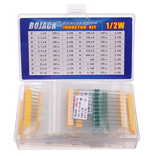 BOJACK 20 Values 200 Pieces Inductors 1 uH to 4.7 mH 0.5 W Colour Ring Inductors 1/2 Watt Assortment Kit