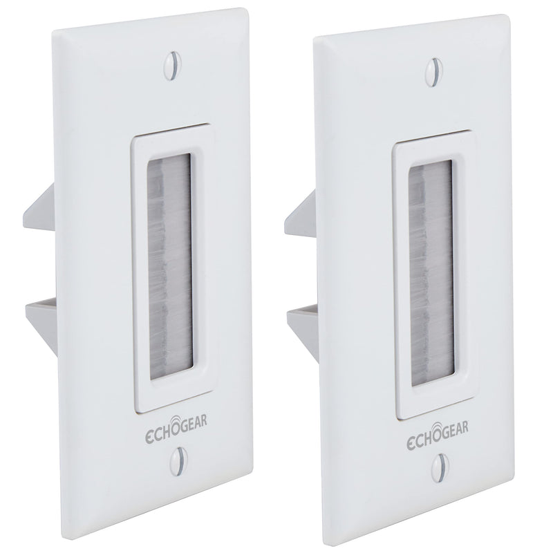 ECHOGEAR Wall Brush Plate for Hiding Up to 8 Low Voltage Cables - Sturdy Brushes with Cable Catching Design - Ideal Cable Pass Through for Wall Mounted TVs 1 White