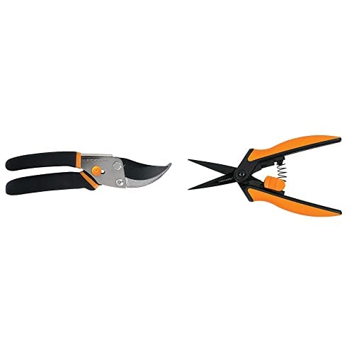 Fiskars Steel Bypass Pruning Shears (91095935J) Micro-Tip Pruner Non-Stick Blades, Orange/Black (399211-1003) Pruning Shears + Micro-Tip Pruner
