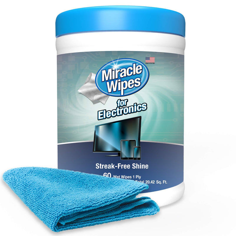 MiracleWipes for Electronics Cleaning - Screen Wipes Designed for TV, Phones, Monitors and More - Includes Microfiber Towel - (60 Count) 60 Count