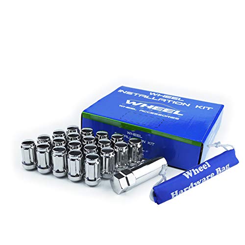 WHEEL CONNECT Spline Lug Nuts, Acorn for Conical Seat. 1/2-20, Thread, Set of 20 with 1 Key and 1 Storage bag, for Aftermarket Custom Tuner Wheel, Chrome Finish. 1/2" x 20. 1/2-20 RH