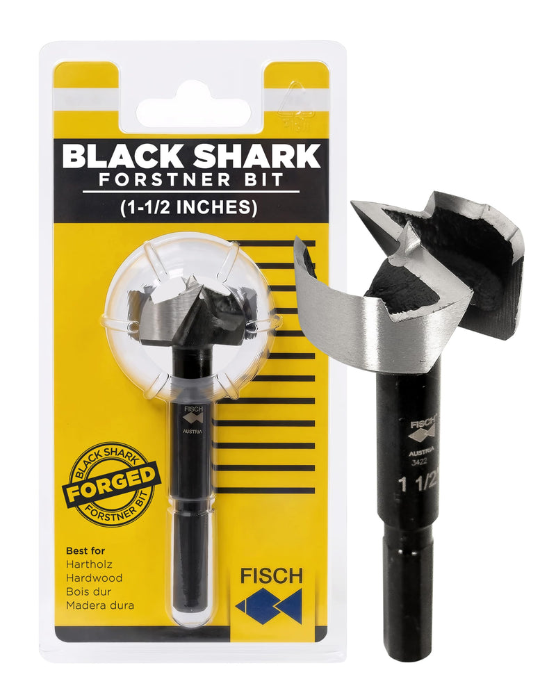 Fisch Black Shark Forged Steel Forstner Drill Bit for Woodworking, Precision Wave Design, Clean Cuts in Hardwoods, MDF, and Plywood, FSA-365839, Made in Austria (1-1/2 inches) 1-1/2"
