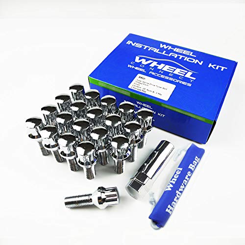 WHEEL CONNECT Spline Lug Bolts,14x1.5,Acorn for Conical Seat. Set of 20 with 1 Key and 1 Storage Bag, for Aftermarket Custom Tuner Wheel, Steel, Chrome Finish.M14 X 1.50. M14 X 1.50