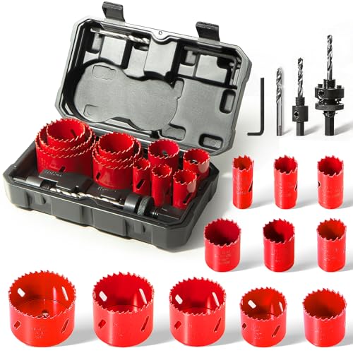 Bi-Metal Hole Saw Kit, HYCHIKA 17 Pcs High Speed Steel 3/4" to 2-1/2" Hole Saw Set in Case with Mandrels, Hole Saw Bit for Metal, Drilling PVC Board,and Plastic Plate 17 Pcs Hole Saw Kit