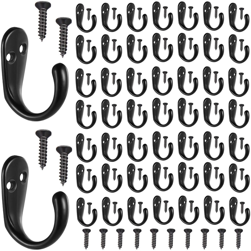 Hotop 50 Pcs Metal Coat Hooks Single Prong Robe Hook Wall Mounted with 110 Pcs Screws for Bath Bedroom Kitchen Garage(Black) Black