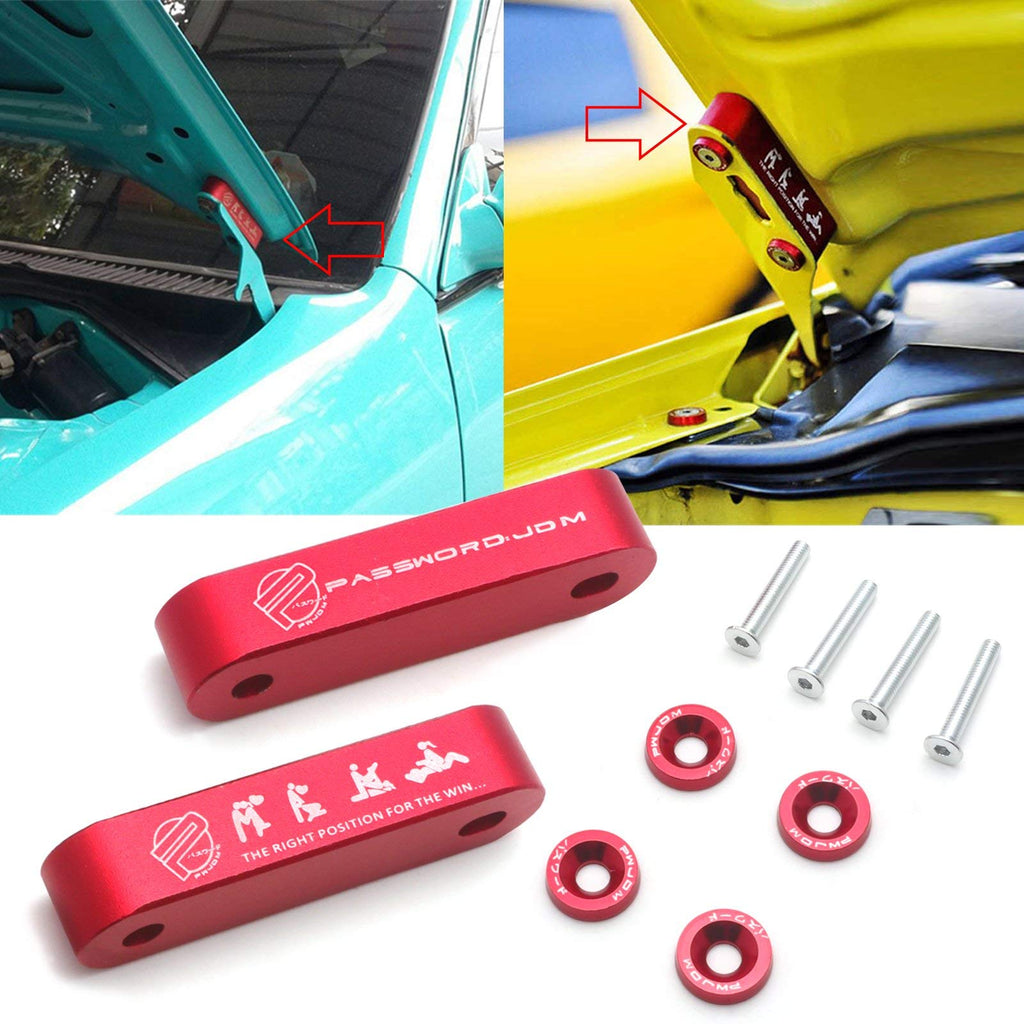 Xotic Tech JDM Front Hood Vent Space Riser Spacer Modification Kit, Aluminum Alloy Billet Compatible with Honda Civic CRX, Acura Integra (Red) Red