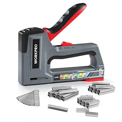 WORKPRO 6-in-1 Staple Gun, Manual Brad Nailer with 4000 Counts Staples Grey