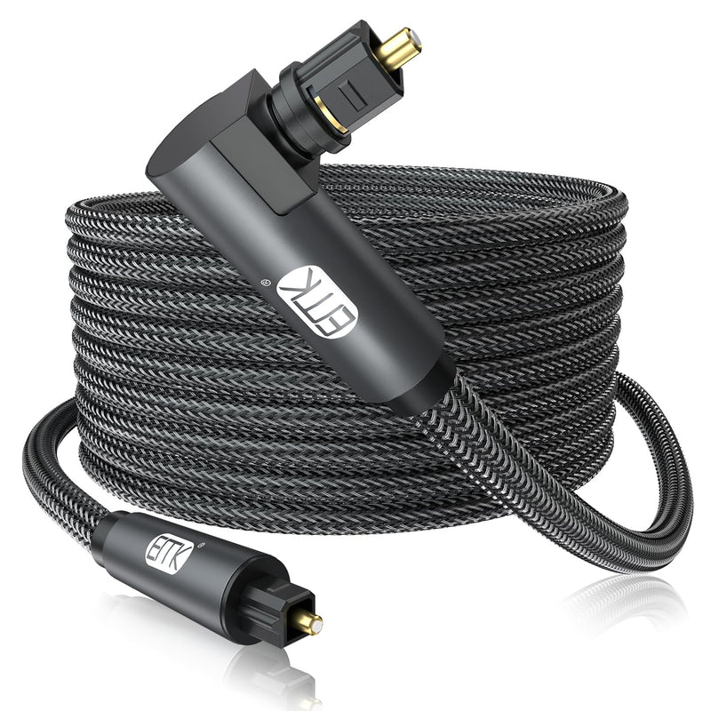 EMK 90 Degree Toslink Optical Cable 360 Degree Free-Rotating Plug Fiber Optic Cable S/PDIF Toslink Male to Male Cable for Home Theater, Sound Bar, TV, PS4, Xbox,Grey (25ft/7.6m) 25ft/7.6m
