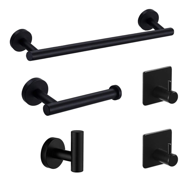 Nolimas 5Pieces Matte Black Bathroom Hardware Set Included 16" Lengthen Hand Towel Bar,Toilet Paper Holder,3pcs Robe Towel Hooks SUS304 Stainless Steel Bathroom Accessories Kit