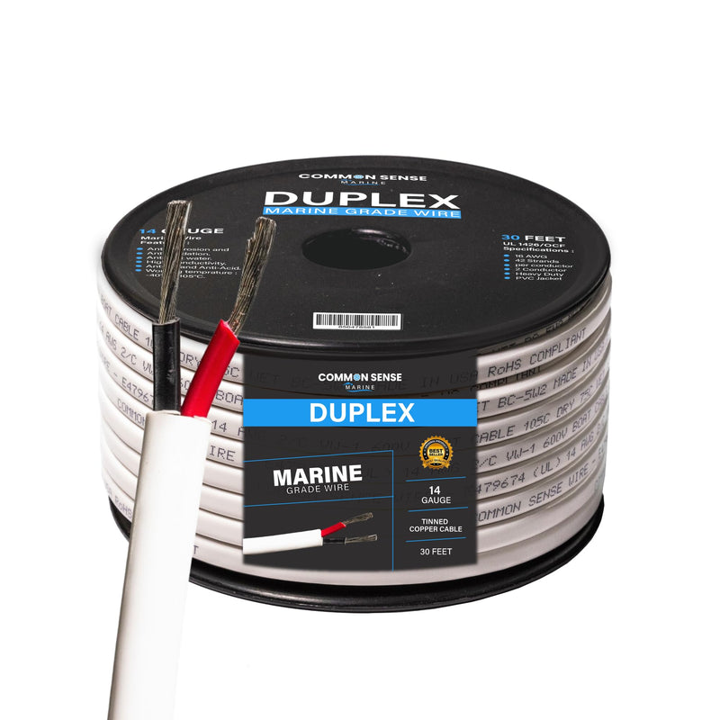 14 Gauge 2 Conductor Marine Wire - 30 ft Duplex Flat Marine Grade Wire Tinned Copper Oxygen-Free Insulated - 14/2 AWG UL 1426 Standard PVC Wire for Boat, Automotive, Speakers, Camper & Trailers 30 Feet (Spooled)