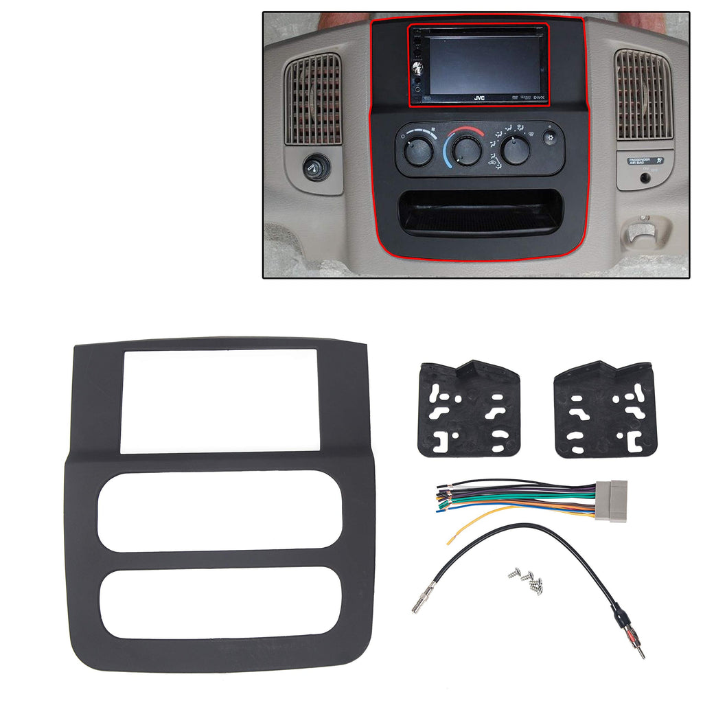 ECOTRIC Radio Double Din Stereo Dash Kit W/Wire Harness Antenna Adapter for 2002-2005 Dodge RAM 1500 2500 3500 Black-with Wiring Harness