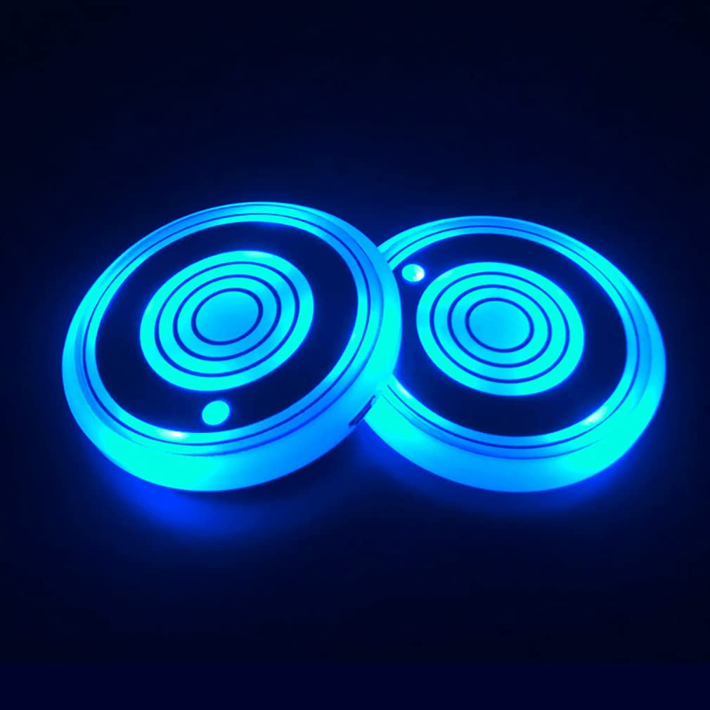 LED Car Cup Holder Lights, 7 Colors Changing USB Charging Mat Waterproof Cup Pad, LED Interior Atmosphere Lamp Decoration Light Inside Car Lighting Accessories (2pcs) Style 3