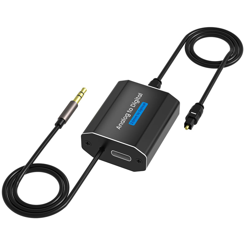 Analog to Digital Audio Converter 3.5mm to Optical Audio Adapter for Enhanced Sound Toslink Optical Output with Optical Cable for TVs, Gaming Consoles, Computers, and projectors etc