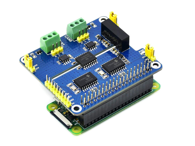 Waveshare 2-Channel Isolated CAN Expansion Hat for Raspberry Pi with MCP2515 + SN65HVD230 Dual Chips Solution and Multi Onboard Protection Circuits