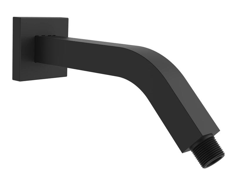 Square Shower Arm and Anti-Scratch O-Ring Flange, Solid Brass, 8 inch, Both Soldered 1/2-14 NPT Tapered Threads, Wall Mount Shower Head Extension Arm (Matte Black) Matte Black