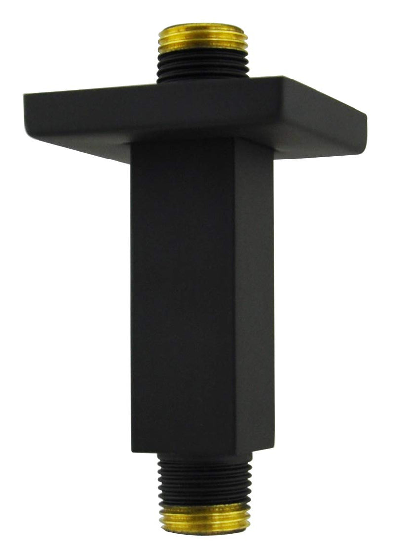 Square Shower Arm and Anti-Scratch O-Ring Flange, 3 inch, Solid Brass, Both Soldered 1/2 NPT Tapered Threads, Straight Rainfall Shower Head Arm Extension, Ceiling Mount (Matte Black) Matte Black