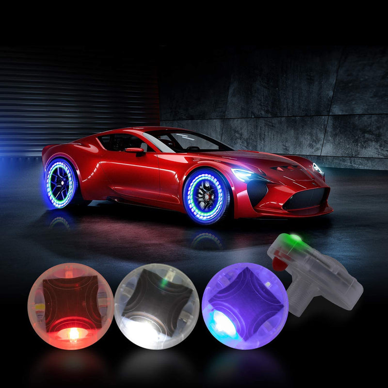 Car Tire Wheel Lights, 4pcs Air Valve Hub Lamp Cap Light with Motion Sensors Colorful LED Tire Light Gas Nozzle,for Car Bicycle Motorcycles Accessories