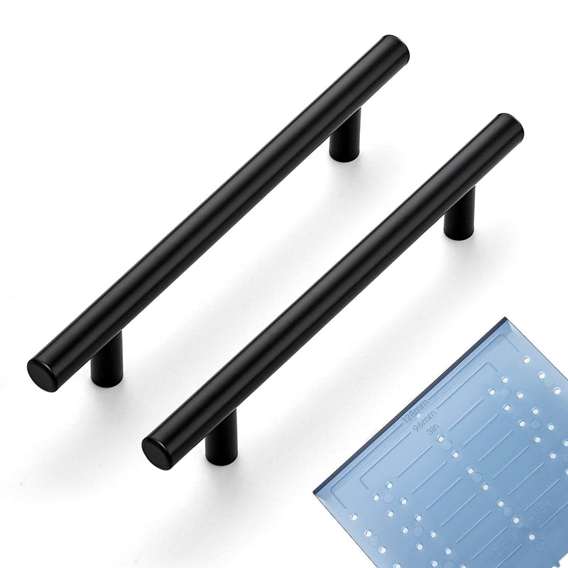 Ravinte 10 Pack | 7.38'' Cabinet Pulls Matte Black Stainless Steel Kitchen Drawer Pulls Cabinet Handles 7-3/8”Length, 5” Hole Center with Mounting Template 7.38 Inch (5 Inch Hole Center)