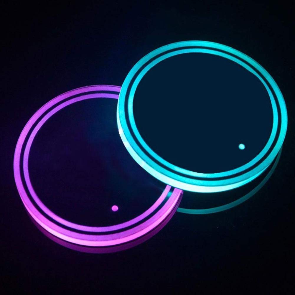 LED Cup Holder Lights, 2pcs LED Car Coasterss with 7 Colors Luminescent Light Cup Pad, USB Charging Cup Mat for Drink Coaster Accessories Interior Decoration Atmosphere Light.