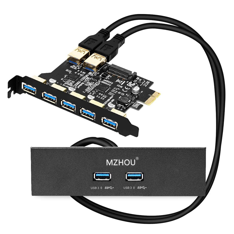 7 Ports PCI-E to USB 3.0 Expasion Card with 19-Pin SATA Power Connector Superspeed up to 5Gbps,and The Front Panel Bay and 1 Power Supply Cables,for Window 7/8/10/XP/Vista… Black-7USB Port Card
