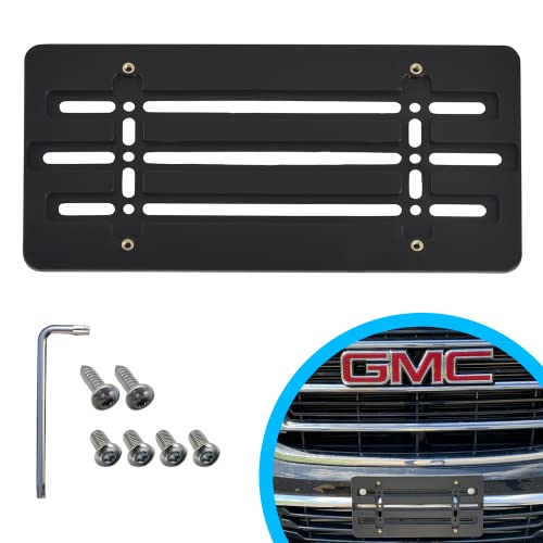 Front Bumper License Plate Bracket for GMC 2000-2025, Plate Holder Set w 6 Unique Screw Bolts & Wrench Kit, License Tag Mounting Kit, Quality Plate Holders, Premium Car & Truck Accessories