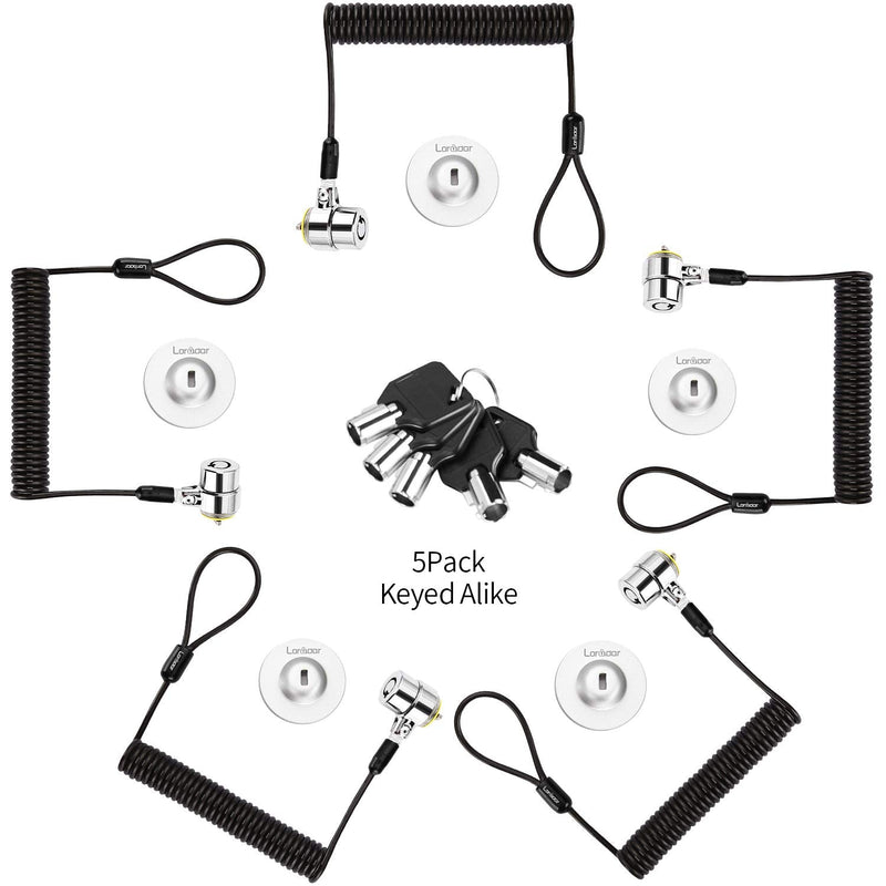Keyed Alike 5Pack Security Hardware Cable Lock Kit,Retractable Cable Lock Portable Keyed Laptop Lock 5Keys 6.2Ft for Monitors, Laptops, MacBooks, Tablets, iPad,Mac Mini, Silver Keyed Alike