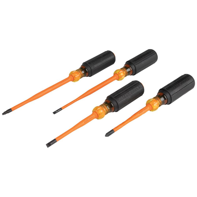 Klein Tools 33734INS 1000V Slim Tip Insulated Screwdriver Set, Made in USA, Phillips, Cabinet, Square Slim-Tip, Cushion Grip Handle, 4-Piece 4-Piece Set - Phillips, Cabinet, Square
