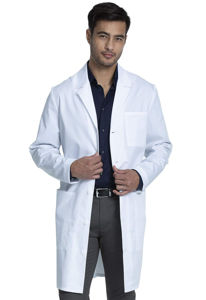 Cherokee Long Lab Coat for Men with Front Button Closure, 3 Pockets & Center back length 38" CK412 Standard Size 38" Medium White