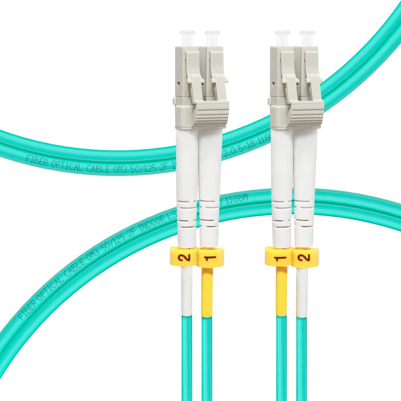 FLYPROFiber- LC to LC Fiber Patch Cable OM3 2M/7ft, Length Options: 0.2m-200m, 10GB/40GB Multimode Duplex 50/125um Fiber Optic Cable Cord LSZH-2Meter(7ft), 4pack 2m (7ft) 4