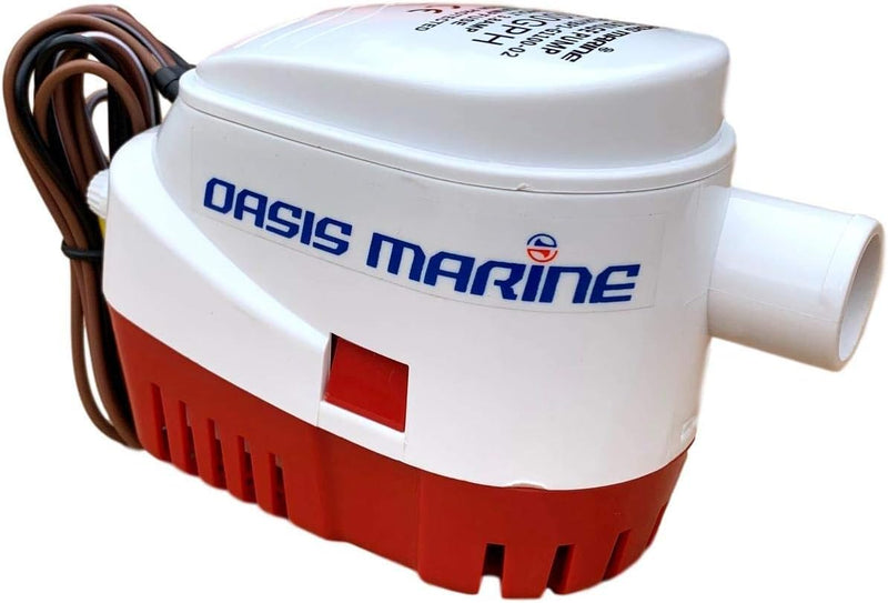 OASIS MARINE Automatic Bilge Pump with Built-in Float Switch 1100 GPH 12V Water Removal Pump, Stainless Steel Shaft, Snap-Lock Strainer Base, Quiet Operation, 1-1/8" Hose Outlet