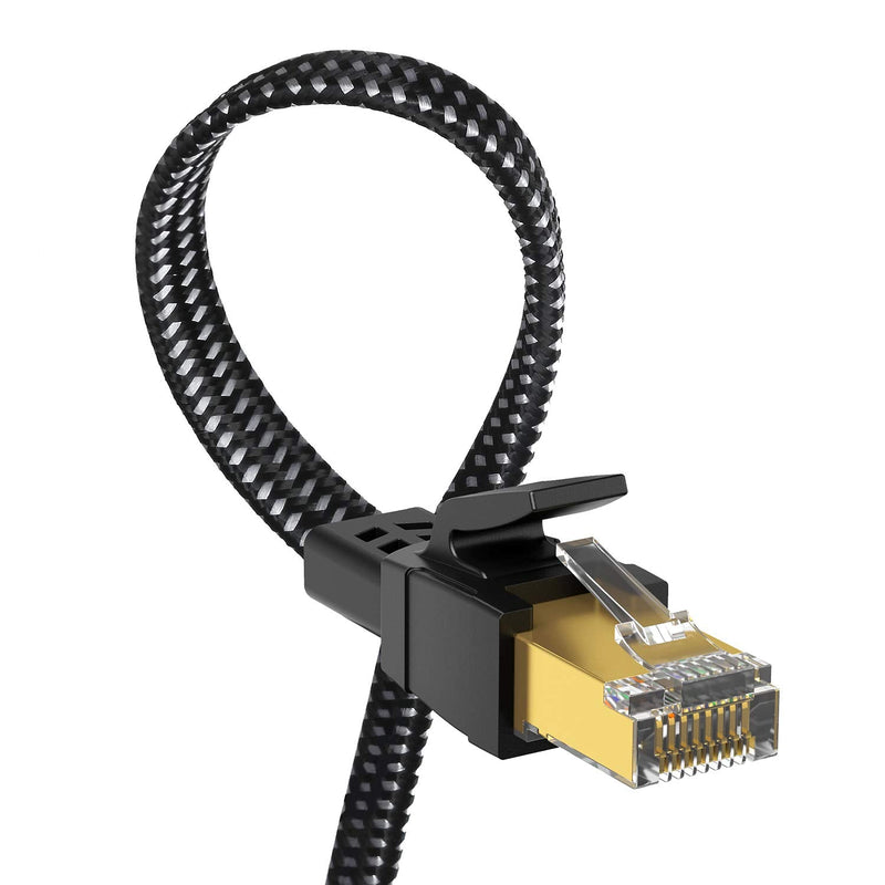 Cat 8 Ethernet Cable 25 ft, Nylon Braided High Speed Heavy Duty Cat8 Network LAN Patch Cord, 40Gbps 2000Mhz SFTP RJ45 Flat Internet Cable Shielded in Wall, Indoor&Outdoor for Modem/Router/Gaming/PC 25ft Black
