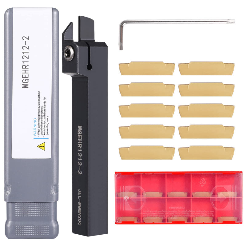 VerRich 11PCS Lathe Cut Off Tool Kit,Lathe Grooving Tool Parting Holder MGEHR1212-2 with 10pcs MGMN200-G 2mm Carbide Inserts